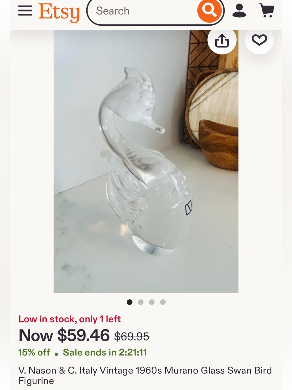 Murano Glass Swan by V. Mason & Co. Venice, Italy. 1960s. Blues & Greens - Picture 11 of 13